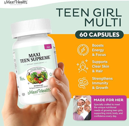 Teen Vitamins for Girls 12-17 - Teen Multivitamin Supreme with D3, Iron, Calcium, Biotin, Digestive Enzymes – Teenager Girl Multi Vitamins for Energy, Immune & Mood Support – 60 Count