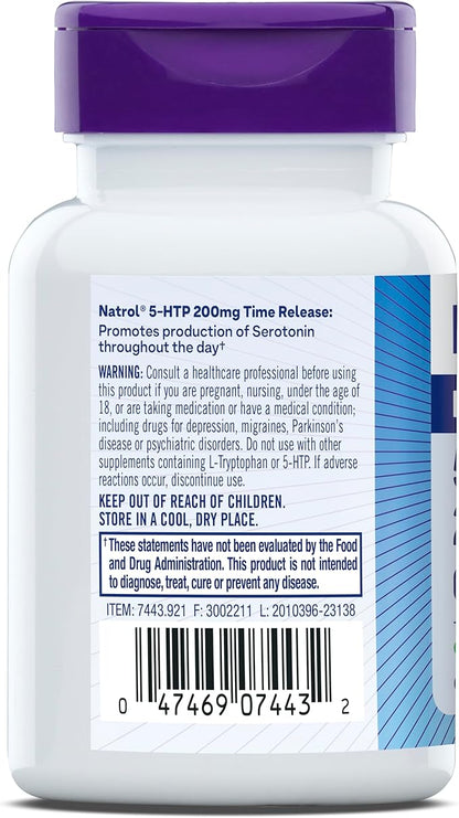 Natrol 5-HTP 200mg Dietary Supplement to Support a Balanced Mood, 60 Time Release Tablets, 60 Day Supply,(Pack of 2)