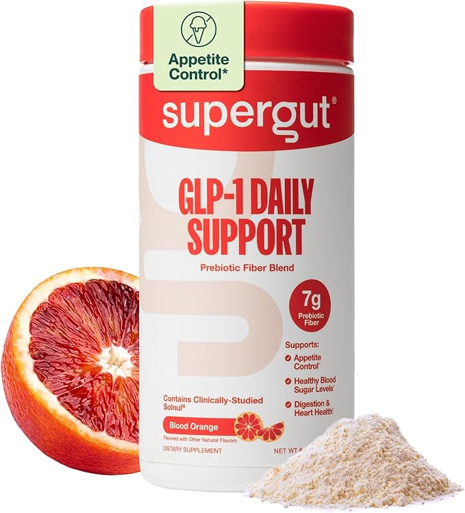 Supergut GLP1 Daily Support, Blood Orange - High Fiber GLP-1 Supplement Powder for Women & Men - Sugar-Free Drink Mix for Gut Health & Digestive Support (18 Servings)