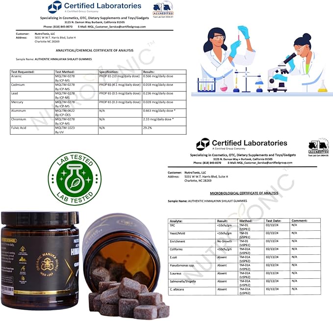 NutroTonic Organic Shilajit Gummies | Sweetened with Organic Manuka Honey |Shilajit for Men & Women | No Added Sugar | Clean Formula | 30 Gummies (2 Jars)