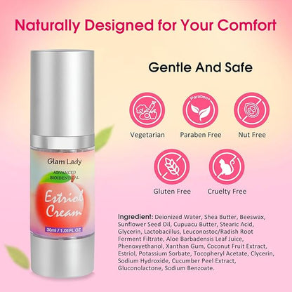 Natural Bioidentical Estriol Cream for Women Menopause Relief Silky Estrogen Cream for Vaginal Dryness 1oz 2 Month Supply