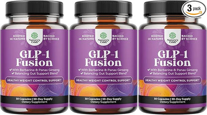 GLP-1 Berberine Supplement - One a Day Healthy Gut Berberine Complex with Panax Ginseng Turmeric Curcumin & Cayenne Pepper for Metabolic Balance - Gluten Free Vegan and Non-GMO - 30 Count - 3 Pack