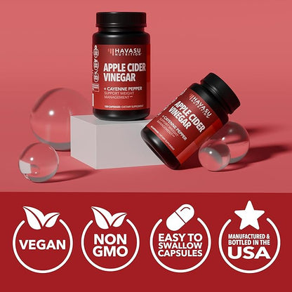 Apple Cider Vinegar Capsules with Cayenne Pepper for Digestive Health Support - 500mg ACV and 20mg Capsicum Annuum Per Serving - Easy-to-Take, Unflavored - 120 Count - Vegan, Non-GMO - 4 Month Supply