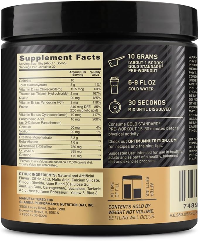 Optimum Nutrition Gold Standard Pre Workout with Creatine,Beta-Alanine,and Caffeine for Energy,Flavor: Green Apple,30 Servings (Packaging May Vary),(Pack of 2)