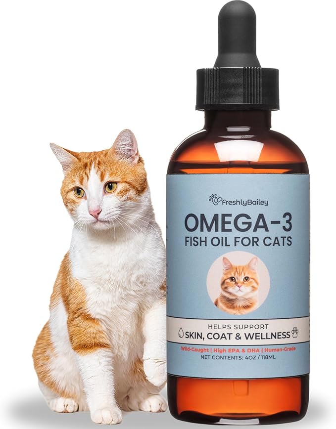 Omega 3 Fish Oil for Cats from Wild Caught Fish - Promotes Healthy Skin, Shiny Coat, & Strong Joints - Minimizes Cat Dandruff - 4 oz Approx. 157 Servings - Human-Grade Clean Ingredients