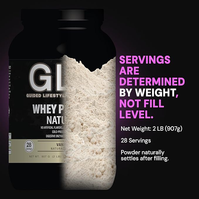 GLO Health Foods Cold-Processed Whey Protein - Vanilla Flavor - 24g Protein per Serving - Whey with Digestive Enzymes & BCAAs - Supports Muscle Growth, Strength & Recovery - 2 LB (28 Servings)