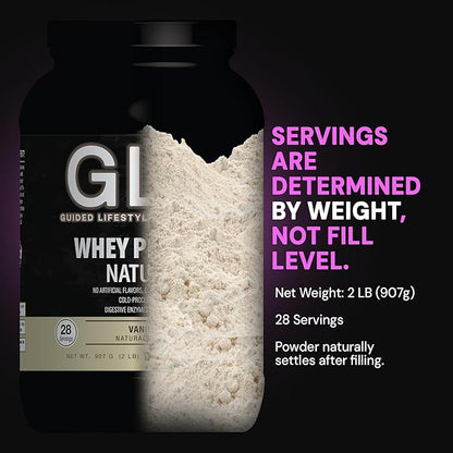 GLO Health Foods Cold-Processed Whey Protein - Vanilla Flavor - 24g Protein per Serving - Whey with Digestive Enzymes & BCAAs - Supports Muscle Growth, Strength & Recovery - 2 LB (28 Servings)