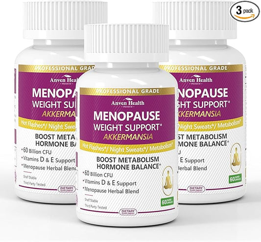 Menopause Supplements for Women 60 Billion with Akkermansia Probiotic & Prebiotic, Vitamin D & E for Hormone Balance, Metabolism, Gut Health, Hot Flashes - Non-GMO | 180 Caps
