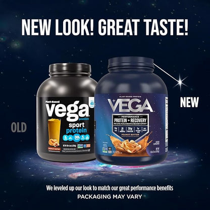 Vega Sport Vegan Protein Powder + Recovery - 30g Plant Based Protein per Serving, Mocha, 45 Servings, 5g BCAAs, Probiotics, NSF Certified, for Shakes & Smoothies, 4.2lbs (Packaging May Vary)