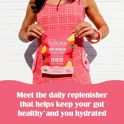 Ultima Replenisher Gut Health Supplement and Electrolytes Powder - Raspberry Lemonade, 14 Stickpacks - Hydration Packets with Added Gut Health Benefits (Pack of 2)