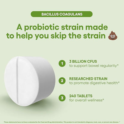 Natural Foundation Supplements Bacillus Coagulans Probiotic Supplement 240 Tablets 3 Billion CFU Probiotics for Men & Women Supports Intestinal Digestive & Gut Health (240, Bacillus Coagulans)