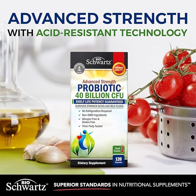 BioSchwartz Daily Probiotic Nutritional Supplement - 40 Billion CFU for Gut Health - Probiotics for Men and Women - Digestive Health with Astragalus & Lactobacillus - Shelf Stable - 120 Count