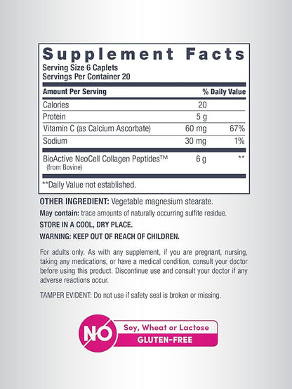 NeoCell Super Collagen with Vitamin C, 120ct Collagen Pills, Non-GMO, Grass Fed, Paleo Friendly, Gluten Free, Collagen Peptides Types 1 & 3 for Hair, Skin, Nails and Joints (Packaging May Vary)