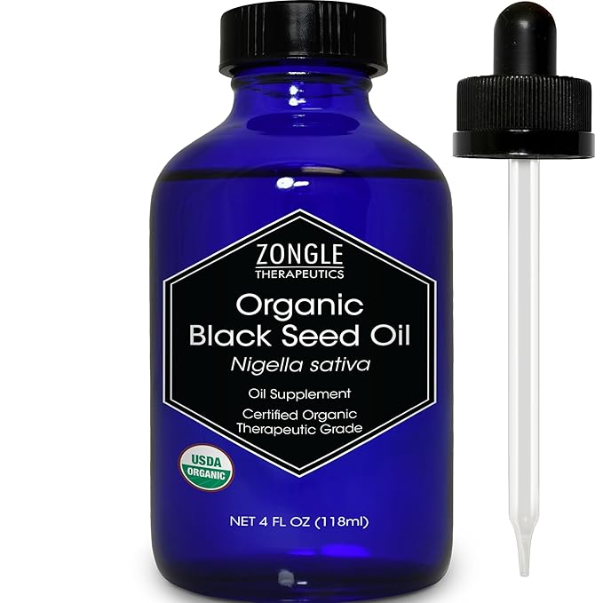 Organic, Black Seed Oil, Cold Pressed, for Hair, Face, Immune Support– 100% Pure, Black Seed Oil, by Zongle Therapeutics, 4 OZ