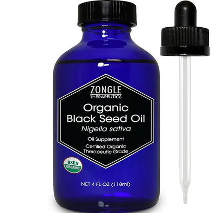 Organic, Black Seed Oil, Cold Pressed, for Hair, Face, Immune Support– 100% Pure, Black Seed Oil, by Zongle Therapeutics, 4 OZ