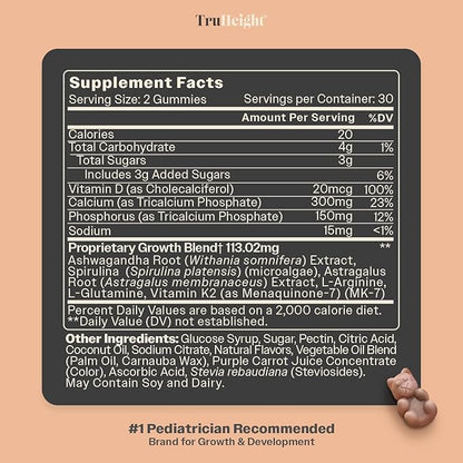 TruHeight Growth Gummies (Watermelon) Tall Nutrition for Natural Growth Supplement for Kids & Teens - Vitamin D, K, Calcium & Ashwagandha, Bone Strength Vitamins D3 K2, Picky Eater, Taller Ages 5+