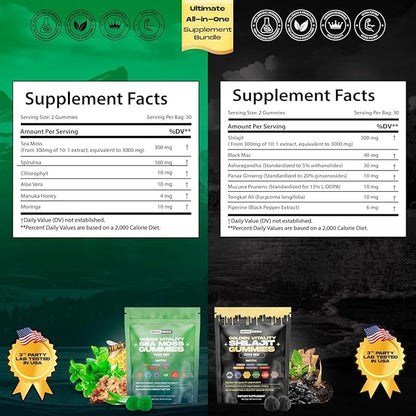 Holistic Hercules Sea Moss & Pure Himalayan Shilajit Gummies Gold | 100% Natural Organic Vegan | No Added Sugar | Ashwagandha Tongkat Ali Ginseng Spirulina Moringa Manuka Honey | 60 Gummies 2 Pack