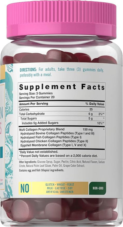 Carlyle Collagen Gummies | 60 Count | Multi Collagen Complex | Beauty Formula Supplement | Mixed Berry Flavor | Non-GMO, Gluten Free