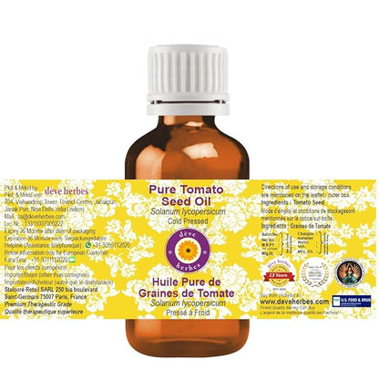 Deve Herbes Tomato Seed Oil (Solanum lycopersicum) | Cold Pressed | Pure | Natural | Undiluted | For Diluting Essential oils | For Skin & Massage | Non-Sticky| Lightweight| Men & Women | 5ml (0.16 oz)