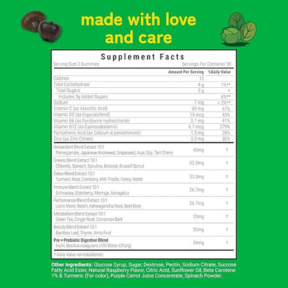 Kwala Nutrition Super Greens Gummies - with Moringa, Spirulina & Chlorella - Made in USA - 60 Gummies - 30 Day Supply