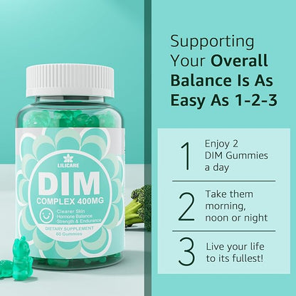 DIM Supplement Women 400mg, Estrogen Supplement for Women, Sugar Free DIM Gummies for Men & Women w/ Biotin, Flaxseed Oil, Burdock, Calendula, BioPerine for Hormone Balance, Menopause & Prostate 60Cts