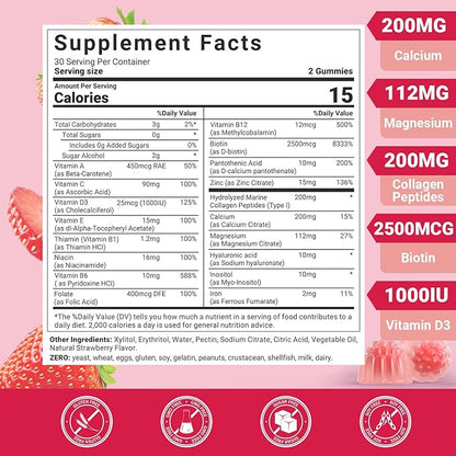 Womens Multivitamin Gummies with Biotin, Collagen, Calcium, Magnesium, Inositol, Folate, Iron, Vitamin A, C, D, E - Multi Vitamins & Minerals - Multivitamin for Women Supplement