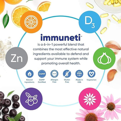 Immuneti Advanced Immune Support – Doctor Formulated 6-in-1 Daily Immunity Supplement – Made in USA – With Vitamin C, D3, Zinc, Elderberry, Garlic & Echinacea - Vital Nutrients & Antioxidants (5)