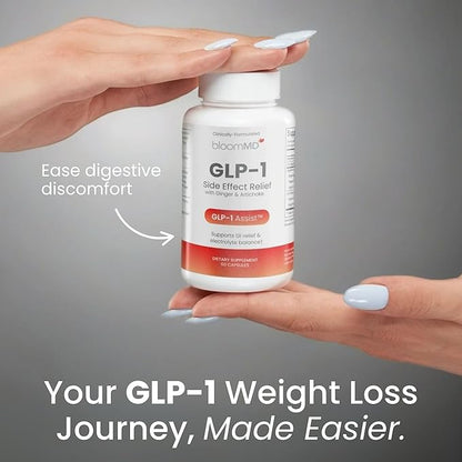 GLP-1 Side Effect Relief Supplement – Support for Nausea, Bloating & Fatigue – Natural Digestive Support with Ginger, Magnesium, B12 & Electrolytes – for GLP-1 Users – 60 Capsules