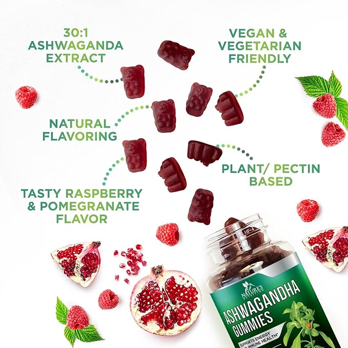 Ashwagandha Gummies - Advanced Ashwagandha Gummy Formula for Daily Use - Natural Antioxidant Support & Brain Health Support - Natural Calm, Relaxation, & Immune Support - Berry Flavor - 60 Gummies