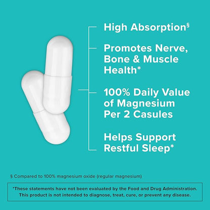 Qunol Magnesium Capsules 420mg, 100% DV, High Absorption Magnesium Supplement, Extra Strength, Bone and Muscle Health Supplement, 180 Count