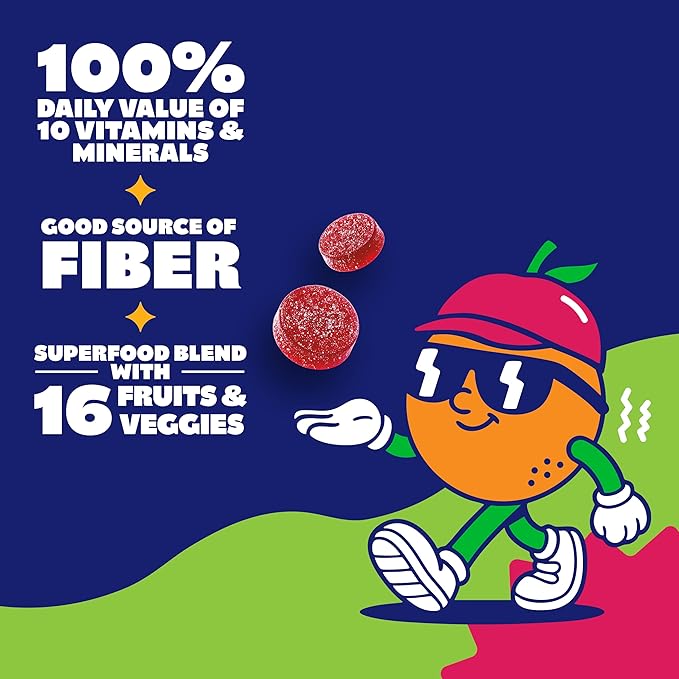 Sour Punch Superfood Gummies for Kids – Kids Multivitamin Gummies with 16 Fruits & Vegetables, Fiber, Zinc & Iodine – Immune & Wellness Support, Great Tasting