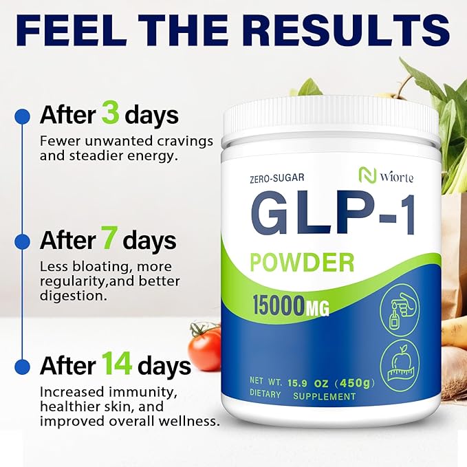 GLP-1 Supplement for Women & Men, Hunger & Metabolism Support | 15000MG GLP-1 Powder, Natural Formula GLP1 Supplements with Akkermansia Probiotic, for Metabolism, Digestion & Gut, 0 Sugar, 15.9 oz