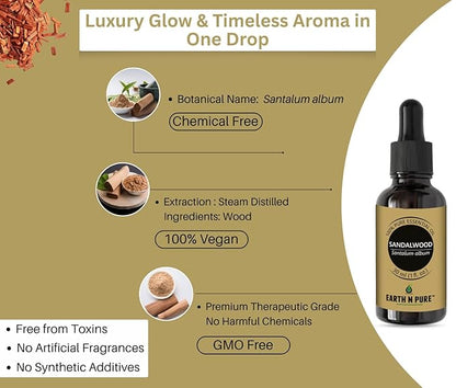 Earth N Pure Sandalwood Essential Oil (Chandan Oil) for Skin Pure and Natural 50 ml