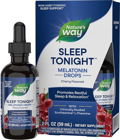 Nature's Way Sleep Tonight Melatonin Drops with L-Theanine, Non-Habit Forming Support*, 2 Oz, Cherry Flavor