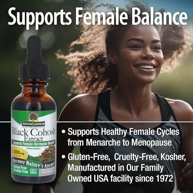 Nature's Answer Alcohol-Free 1 Fluid Ounce Black Cohosh Extract | Supports Female Balance | Gluten-Free | Non-GMO | Made in The USA | Cruelty-Free