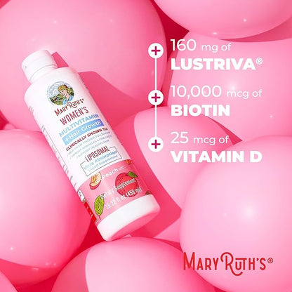 MARYRUTH'S Women's Multivitamin + Lustriva Hair Growth Liposomal | Biotin 10000mcg | Clinically Tested for Thicker, Fuller Hair, Improved Facial Fine Lines & Wrinkles | Ages 18+ | 15.22 Fl Oz