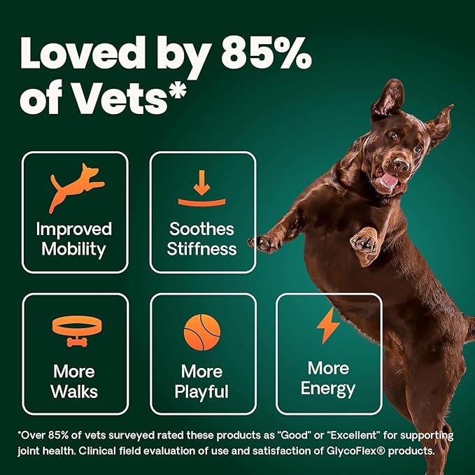 VetriScience Ultimate Strength Healthy Hip & Joint Chews, GlycoFlex Glucosamine, Chondroitin and Green-Lipped Mussel Joint Supplement for Small Breed Dogs, Soothe Joint Discomfort, Duck, 60 Count