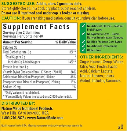 Nature Made Calcium Adult Gummies, 80 Count (Pack of 3)
