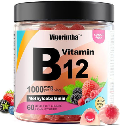 Methyl Vitamin B12 Gummies 1000mcg, Vitamin B12 Methylcobalamin Supplement for Energy & Metabolism, Sugar Free, Vegan, 60 Gummies.