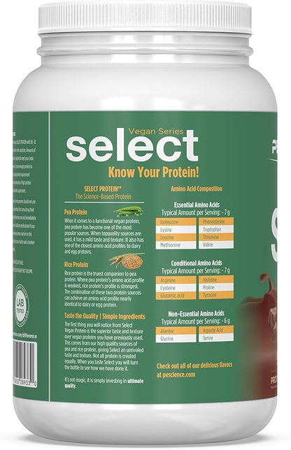 PEScience Select Vegan Protein Powder, Plant Based Protein Powder, Amazing Taste, Smooth Texture, Pea and Brown Rice Blend, Dairy Free, Lactose Free, Gluten Free - Chocolate Peanut Butter, 27 Servings