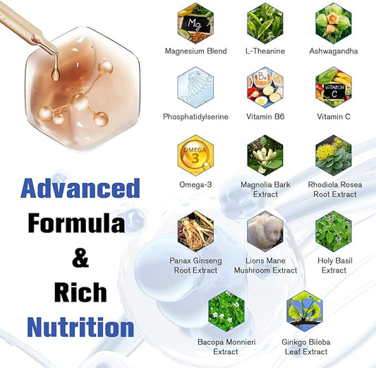 Totaria cortisol Supplement Liquid Drops Hormone Balance for Women Men with Magnesium Complex,Ashwagandha,Rhodiola Rosea,L Theanine,Phosphatidylserine Supplements Mood, Focus, Sleep Support 2 FL.OZ