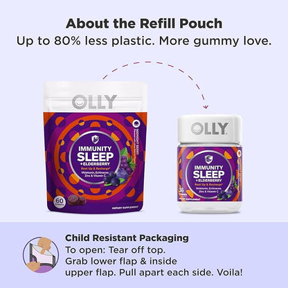 OLLY Immunity Sleep Gummy, Immune and Sleep Support, 3mg Melatonin, Echinacea, Zinc, Vitamin C, Chewable Supplement, Berry - 60 Count