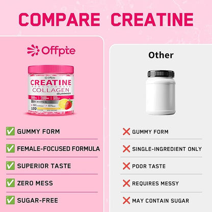 Creatine for Women, 5000mg Creatina Monohidratada Gummies with Collagen & BCAAs for Muscle Recovery, Energy & Skin, Chewable Post-Workout Supplement, Sugar-Free, No Bloating, 4 Gummies Per Day