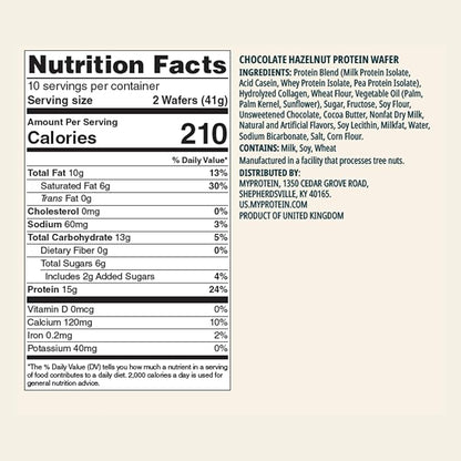 Myprotein Crispy Protein Wafers | 15g Protein | Box of 10 | Chocolate Hazelnut | High Protein Snack Bar | Milk & Whey Isolate | Low Sugar