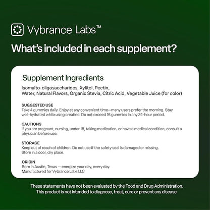 VYBRANCE LABS Creatine Gummies for Women & Men — First & Only 5g Creatine + Taurine + Vitamin B12 | Vegan Creatine Gummies | Sugar-Free | Sour Green Apple