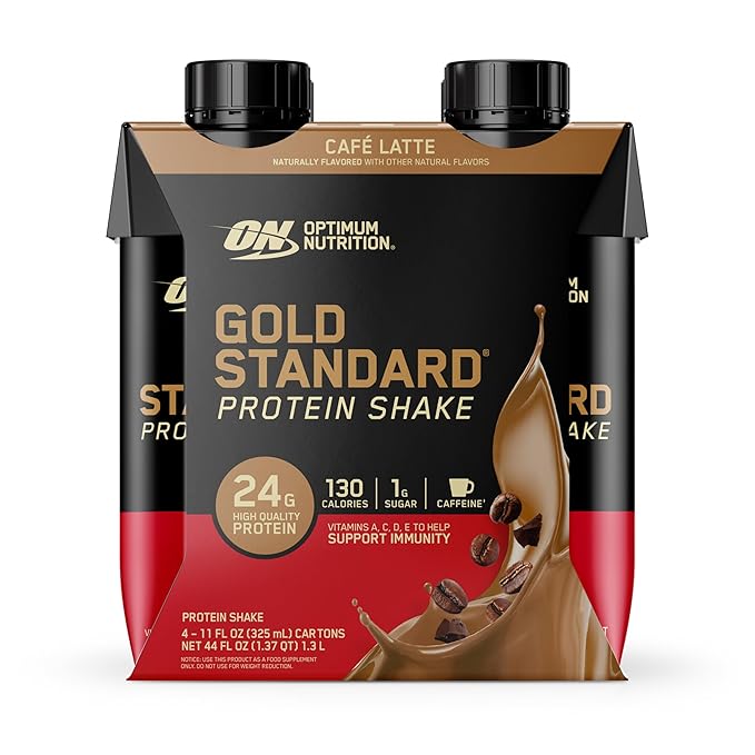 Optimum Nutrition Gold Standard Protein Shake,24g Protein,Ready to Drink-Protein Shakes,Gluten Free,Cafe Latte,11 Fl Oz,(Pack of 24)