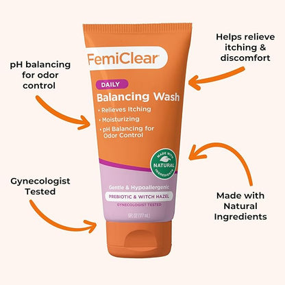 FemiClear Soothing Daily Feminine Wash - Feminine Care Wash for Itching & Irritated Skin, Feminine Hygiene Products, Essentials for Vaginal Health, PH Balance for Women (6FL oz)