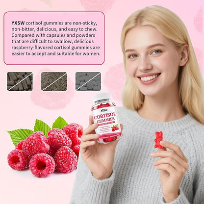 Cortisol Supplements Gummies for Women Sugar-Free Cortisol Gummies with Magnesium Glycinate Ashwagandha Rhodiola Rose Support Relaxation & Focus, Raspberry Flavor, 120 Count