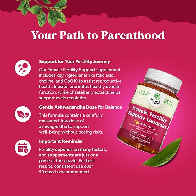 Fertility Gummies for Women Trying to Conceive - Yummy Gummy Fertility Supplement for Women with Myo-Inositol Folic Acid & Vitex Chasteberry - Vegan Non-GMO & Gluten Free - Juicy Peach - 90 Count