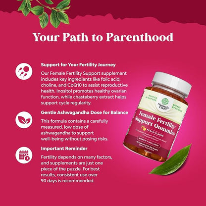Fertility Gummies for Women Trying to Conceive - Yummy Gummy Fertility Supplement for Women with Myo-Inositol Folic Acid & Vitex Chasteberry - Vegan Non-GMO & Gluten Free - Juicy Peach - 90 Count